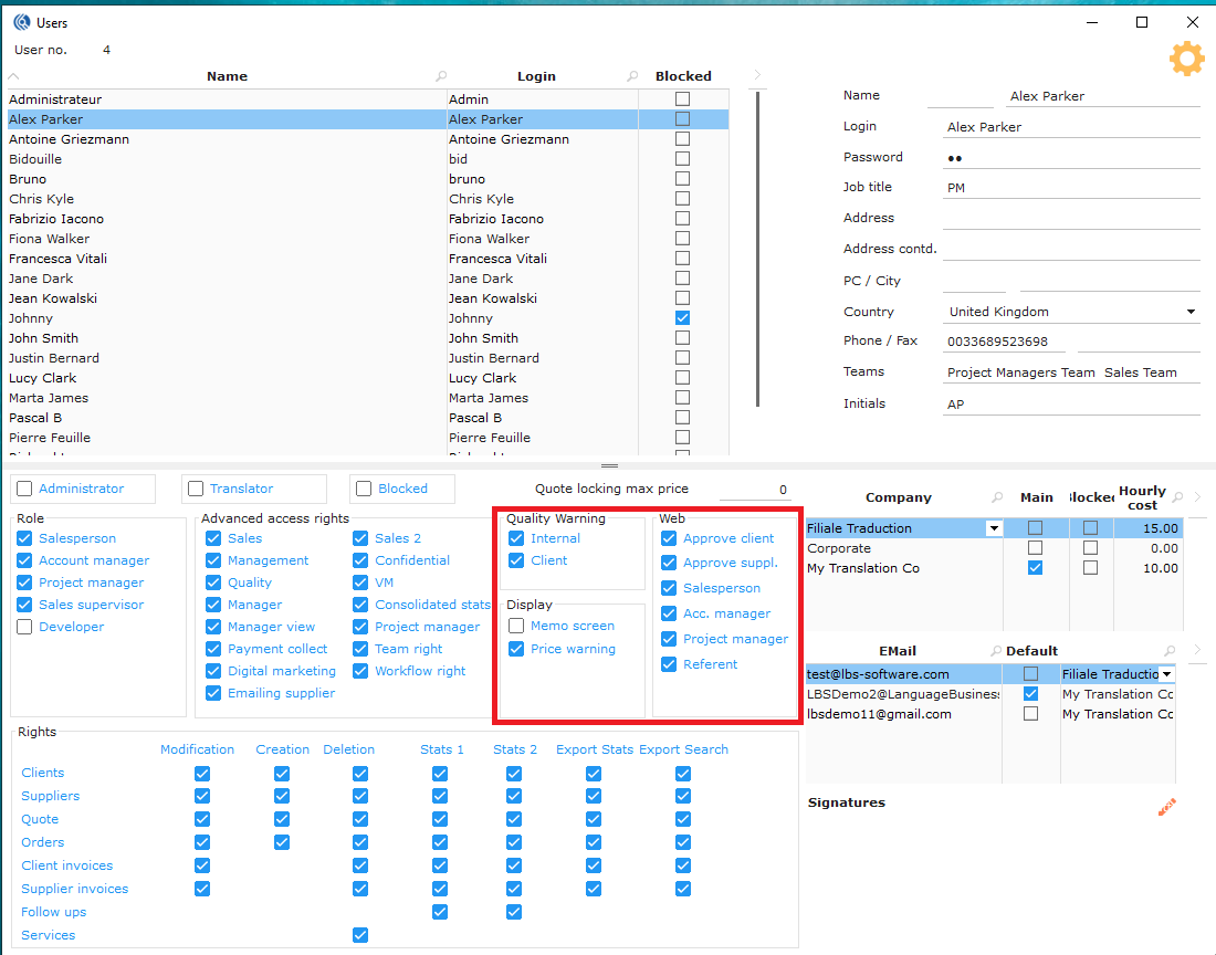 Quality warning, display and web rights